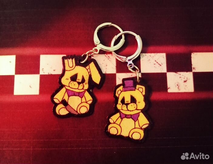 Серьги фнаф. Ручная работа. Серёжки серебро