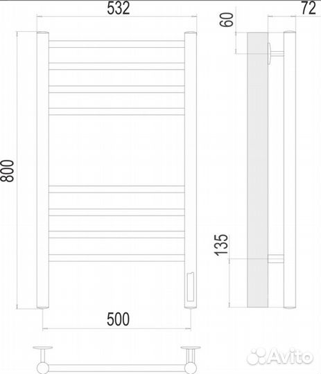 Аврора П8 500х800 кс 9005 Полотенцесушитель