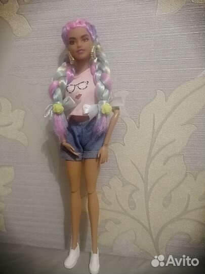 Кукла барби экстра радужные косы