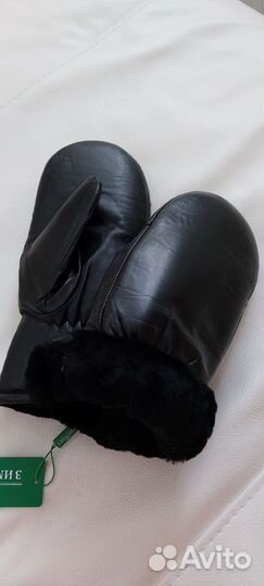 Мужские варежки из натуральной кожи с цигейкой