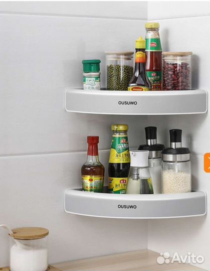 Полка настенная угловая для ванной и кухни