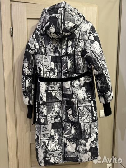 Пуховик зимний длинный женский с поясом 170