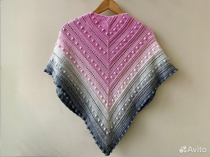 Шаль вязаная крючком палантин бактус треугольная