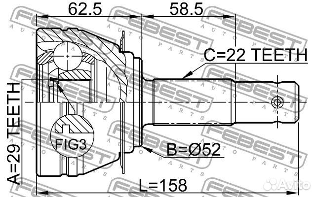 Шрус наружный 29x52x22