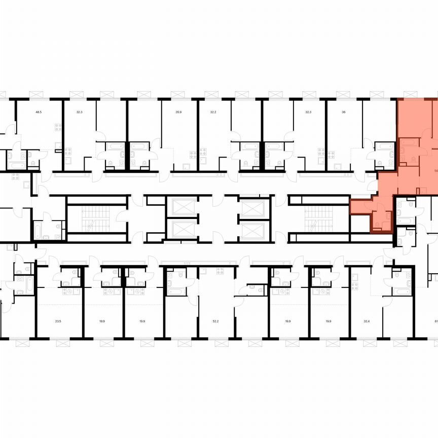 2-к. квартира, 56,4 м², 22/24 эт.