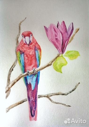 Картина акварель птицы