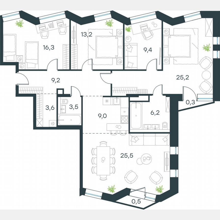 4-к. апартаменты, 124,2 м², 22/24 эт.
