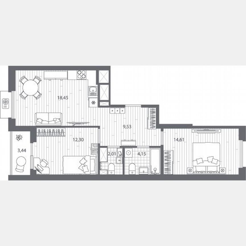 2-к. квартира, 62,8 м², 3/13 эт.