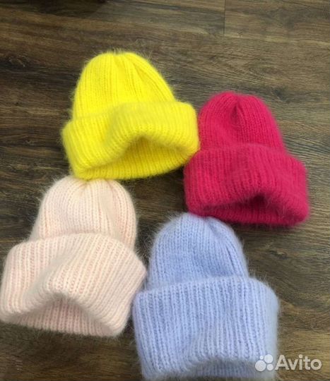 Шапка и варежки из пуха норки,мохера и мериноса