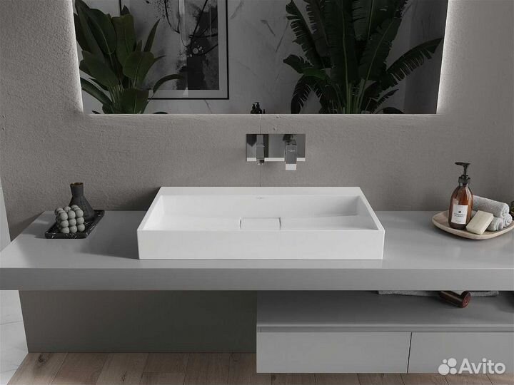 Раковина в ванную Mexen 80 см литой мрамор белый