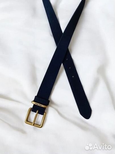 Ремень темный синий Миу Миу Натуральная замшевый