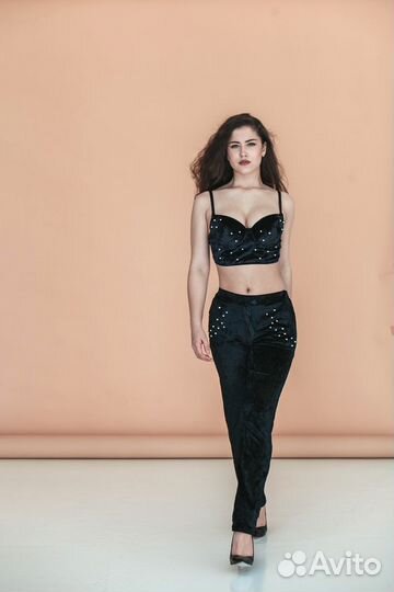 Бархатный брючный костюм бюстье + брюки