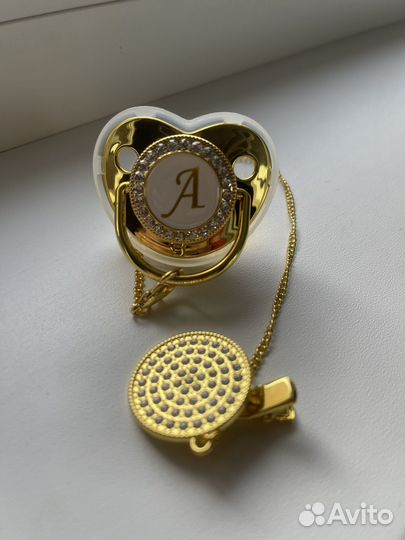 Именная пустышка с держателем ортодонтическая