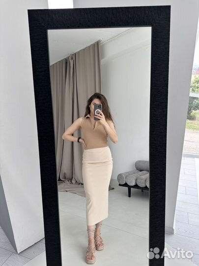 Юбка миди бежевая турция