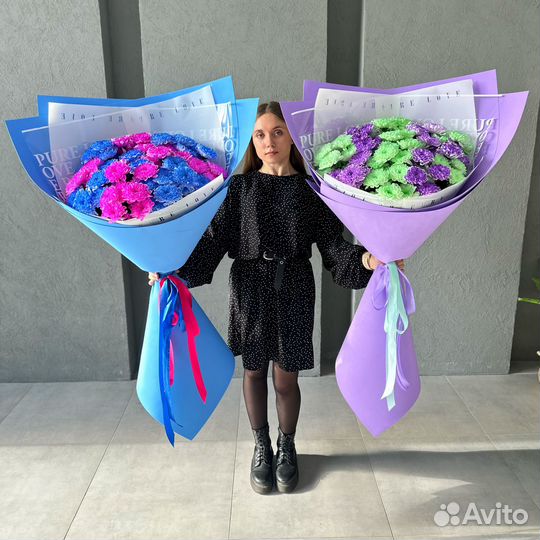 Букеты XXL из Цветных Хризантем