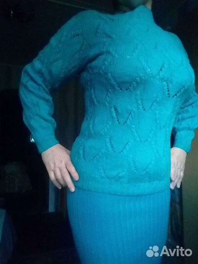 Пряжа шерсть, бирюзовая, 1кг, новая, костюм