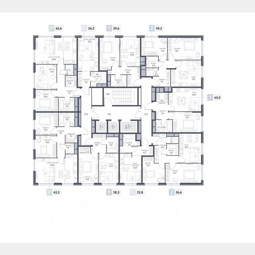 3-к. квартира, 65,4 м², 24/25 эт.