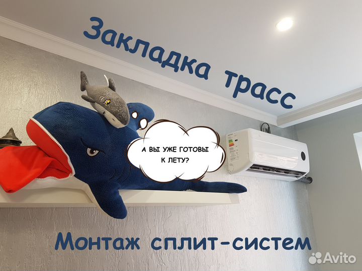 Монтаж установка сплит систем, закладка трассы