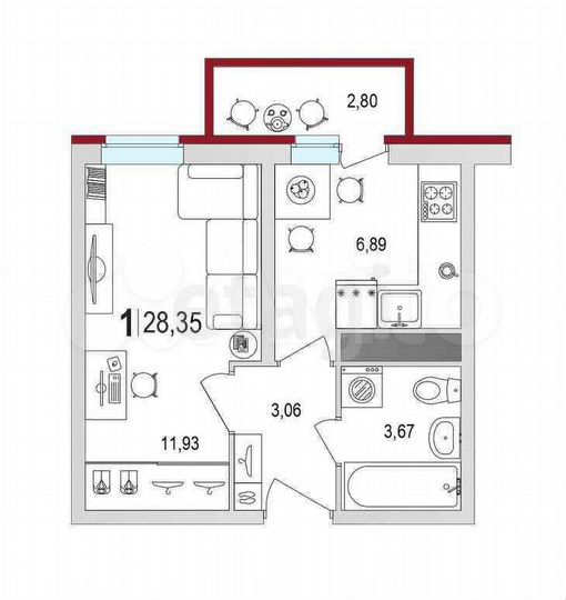 Квартира-студия, 28,4 м², 17/18 эт.