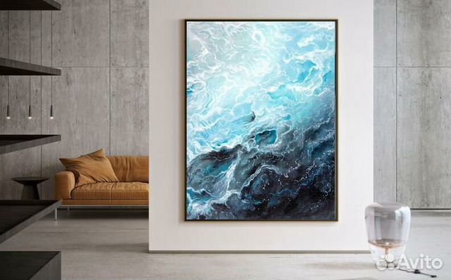 Голубая Картина маслом на холсте с подрамником