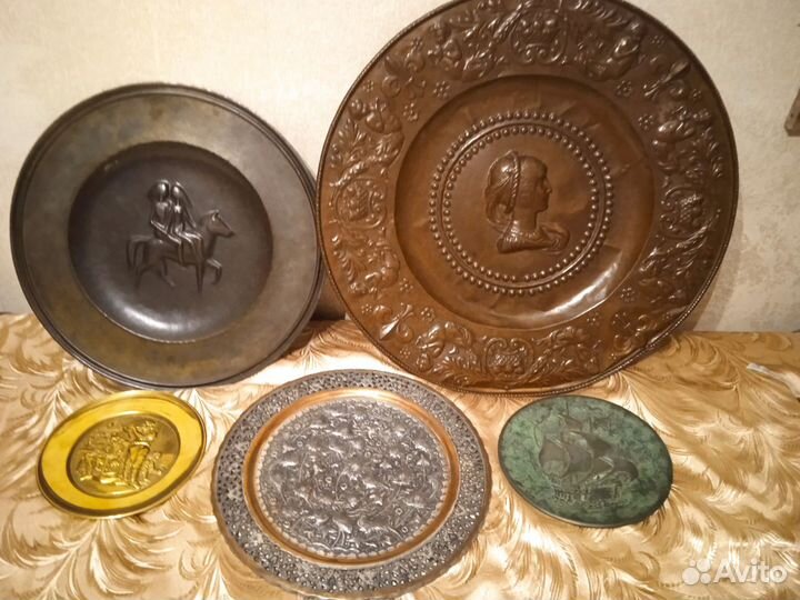 Декоративные настенные тарелки латунь, медь