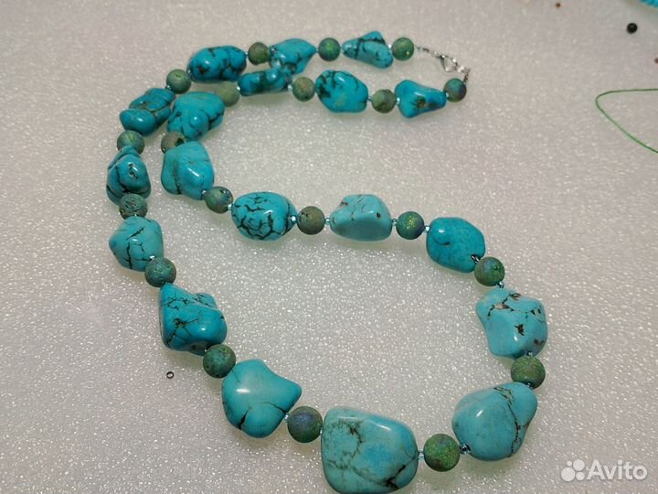 Бусы из бирюзы и пирита