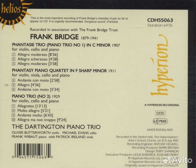 Frank Bridge (1879-1941) - Klaviertrios Nr.1 & 2 (1 CD)