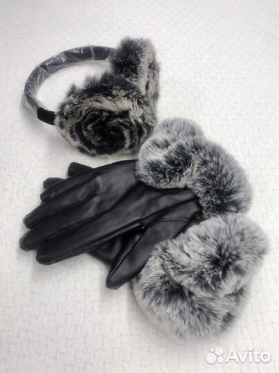 Перчатки наушники теплые натуральный мех