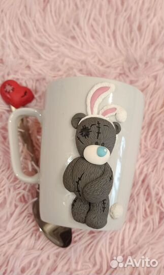 Кружка с декором из полимерной глины ручной работы