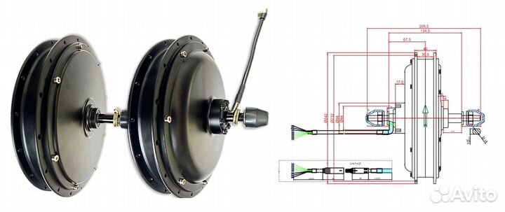 Мотор-колесо заднее 1500-2000Вт 24-72В, 20-29