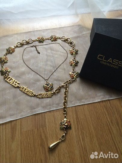 Ремень пояс Cavalli золотой металл цветы