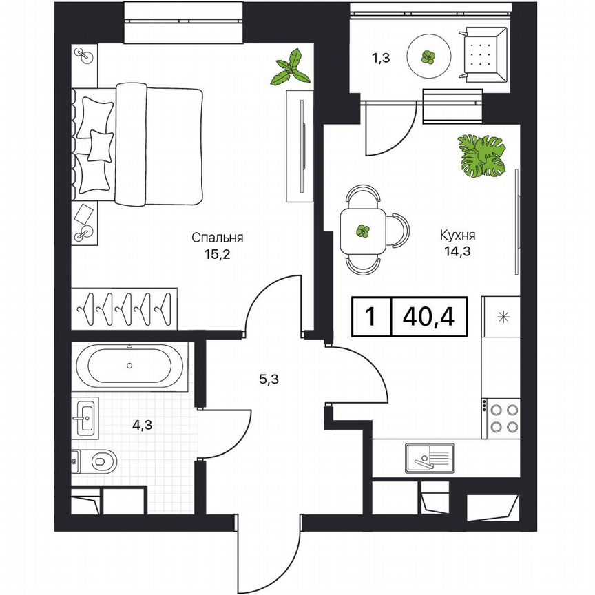 1-к. квартира, 40,4 м², 6/17 эт.