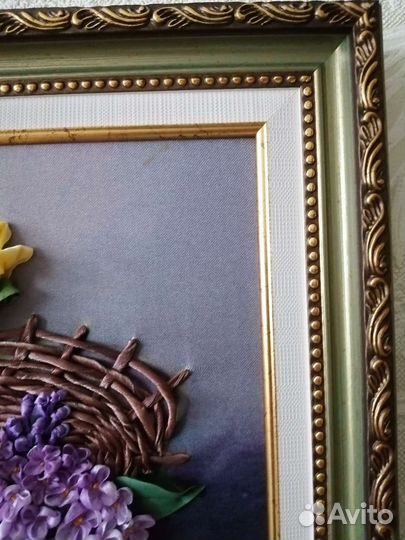 Букет в корзине. (вышивка атласными лентами. )