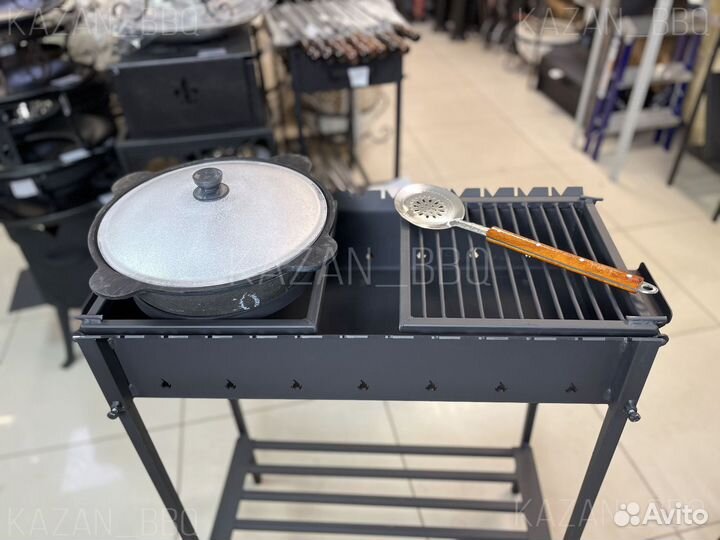 Мангал 3 мм с решеткой + казан чугунный 6 л