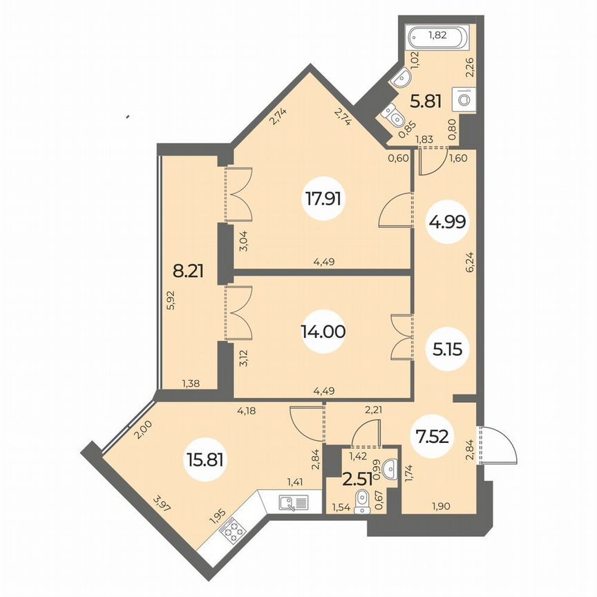 2-к. квартира, 77 м², 4/24 эт.