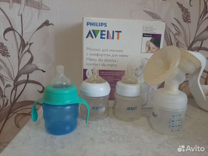 Молокоотсос avent ручной, бутылочки avent