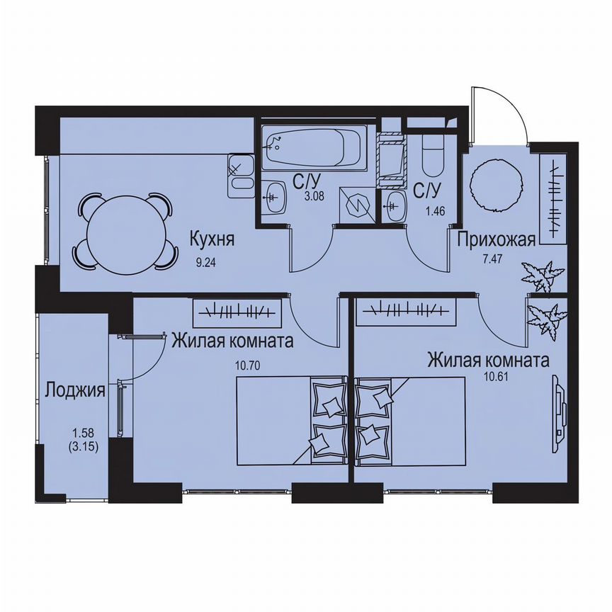 2-к. квартира, 44,1 м², 2/9 эт.