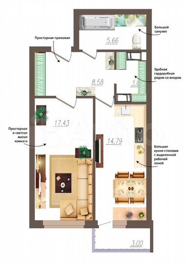 1-к. квартира, 49,5 м², 4/19 эт.