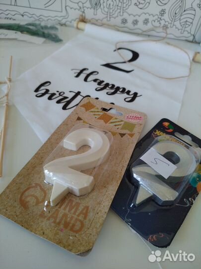 Цифра 2 /флажок /декор день рождения 2 года +свечи