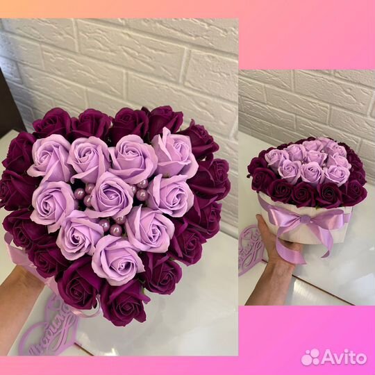 Букет сердце мыльные розы