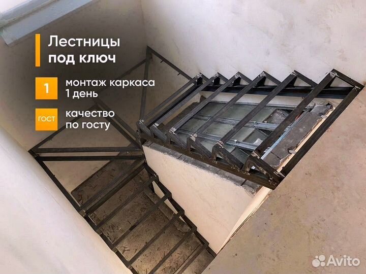 Металлический каркас лестницы под ключ