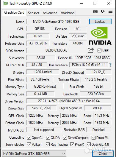 Видеокарта gtx 1060 6gb asus strix