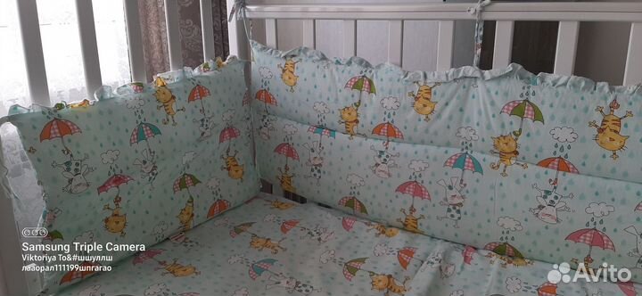 Бортики+ наволочка+ простынь+ пододеяльник б/у