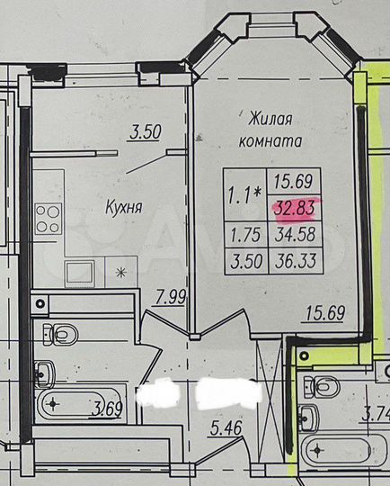 1-к. квартира, 36,3 м², 5/17 эт.