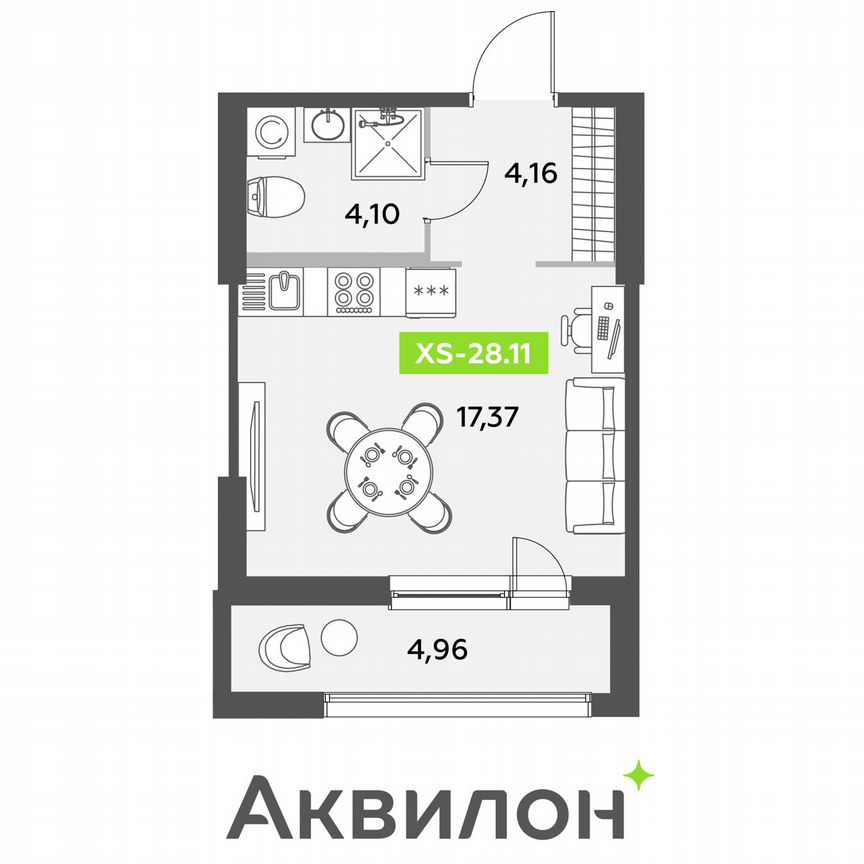 Квартира-студия, 28,1 м², 1/12 эт.