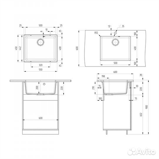 Кухонная мойка Ulgran Quartz Under 500-02, лен