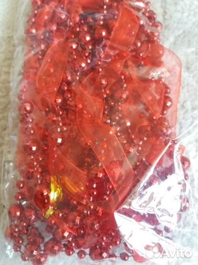 Новогодние бусы на ёлку с лентой + в катушке