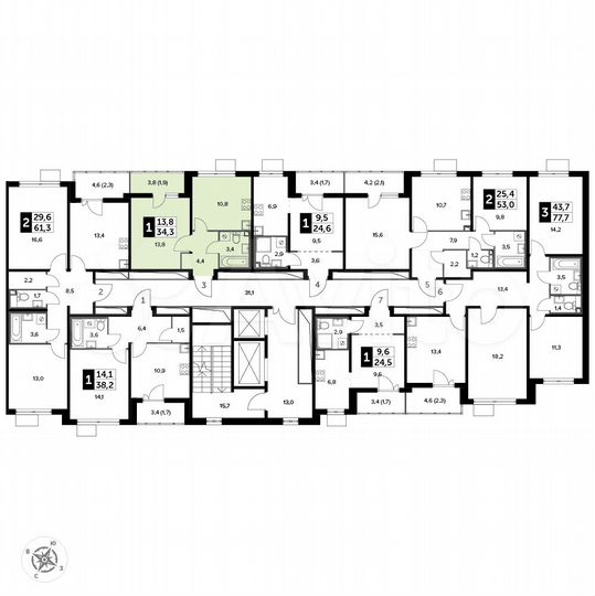 1-к. квартира, 34,3 м², 15/20 эт.