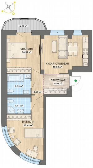 2-к. квартира, 71,8 м², 10/10 эт.