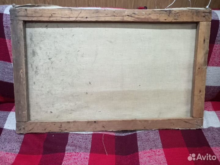 Старинная картина холст масло Изба в роще